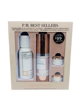 BeautyBio P.M. Best Sellers 4-Piece Set - Cleanser, Serum, Cream, Under Eye Balm